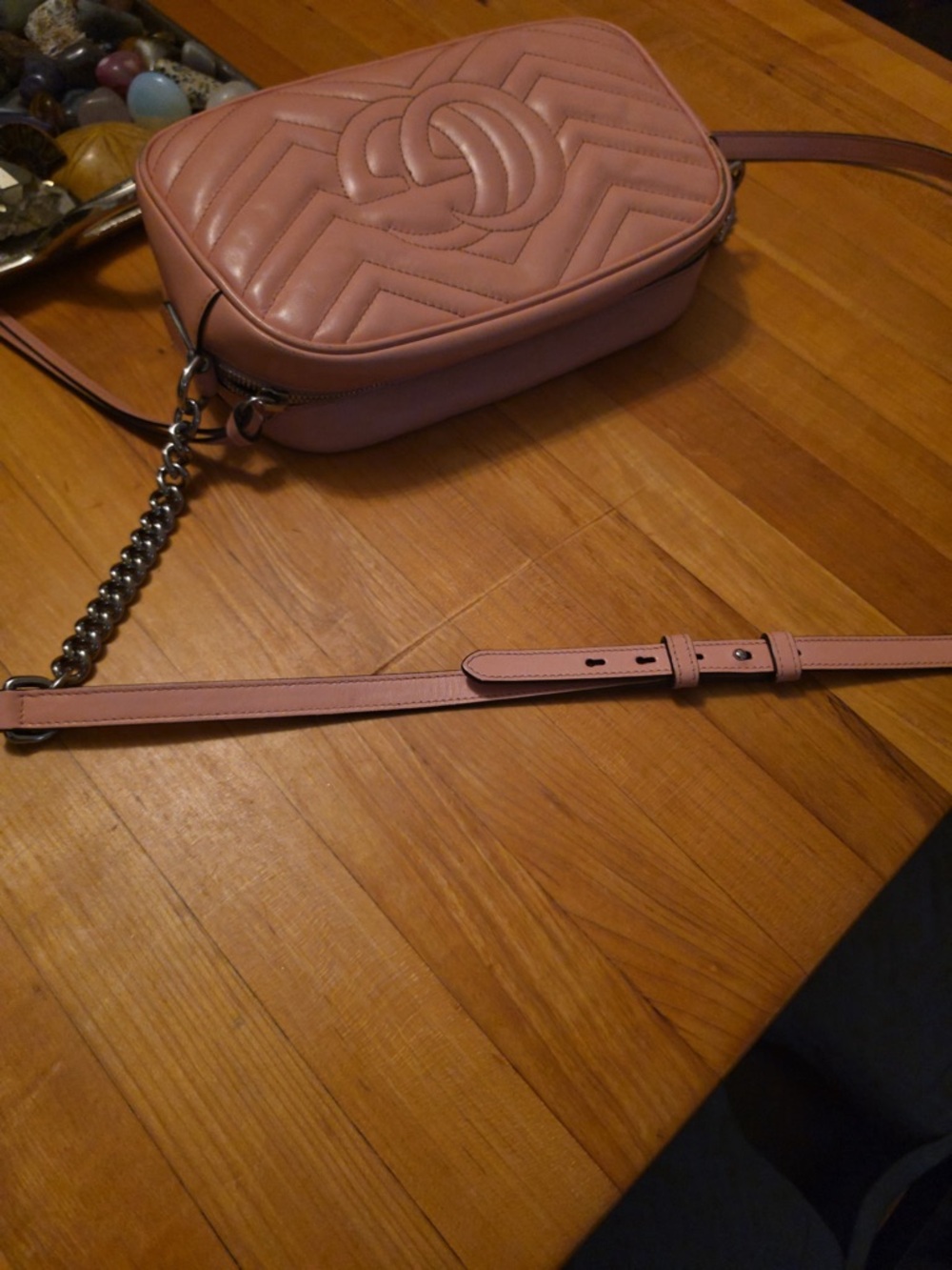 Gucci Pink Chevron Quilted Leather Crossbody with Double G - Picture 9 of 16